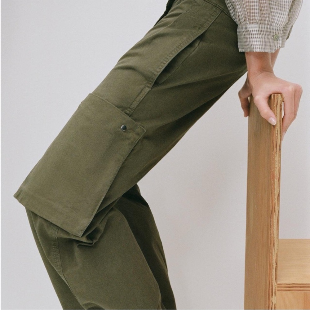 Zara Olive Green Pleated Cargo High Rise Chino Trouser Size 2 - Picture 6 of 9